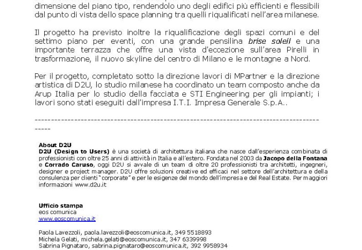 D2U Completa la Riqualificazione dell'Edificio di Viale Fulvio Testi 280 per Generali Real Estate